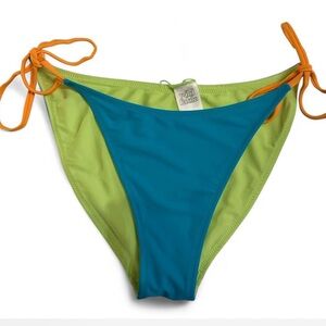 Wild Fable Reversible Teal and Lime Bikini Bottom with Orange Ties